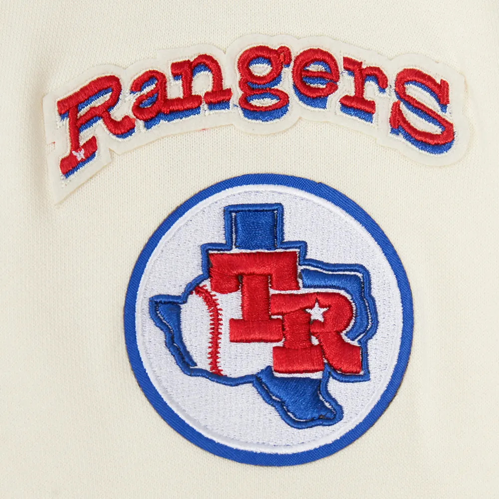 MLB TEXAS RANGERS RETRO CLASSIC WOMEN'S RIB CROPPED PO HOODIE (EGGSHELL/ROYAL BLUE)