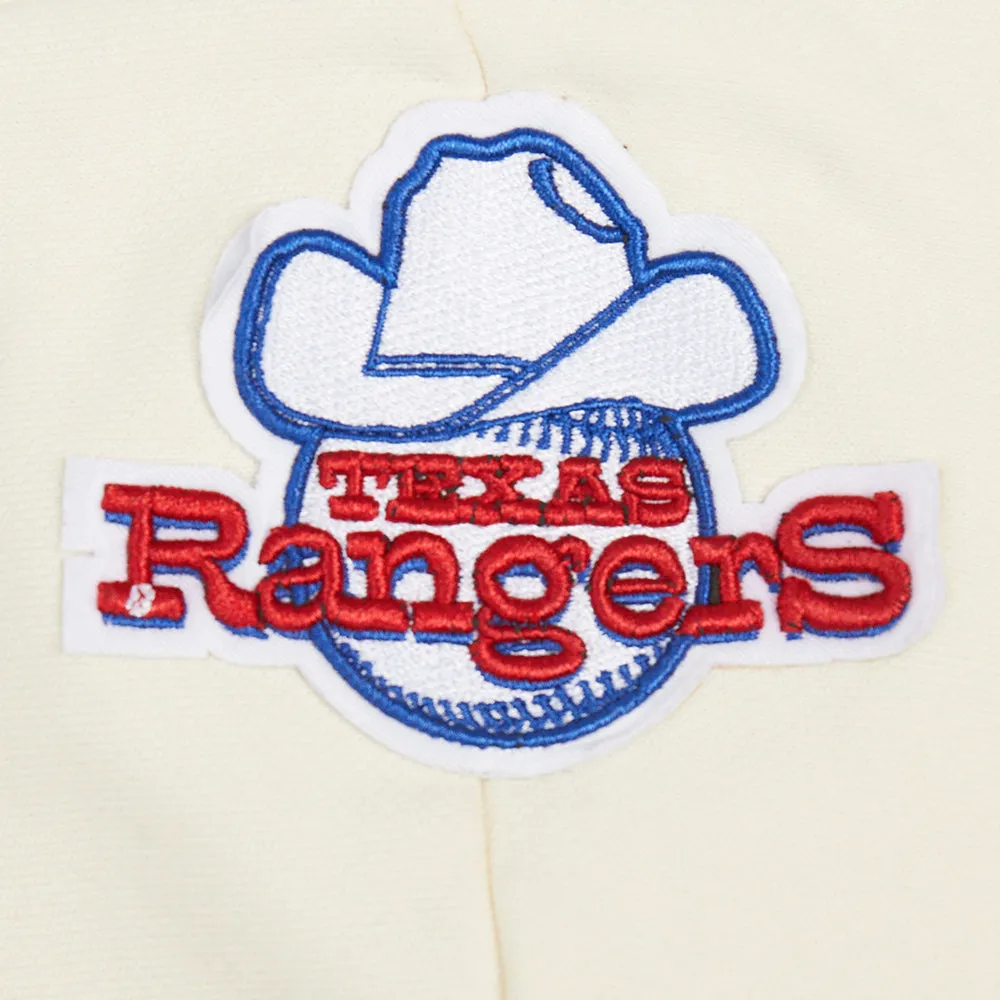 MLB TEXAS RANGERS RETRO CLASSIC WOMEN'S RIB CROPPED PO HOODIE (EGGSHELL/ROYAL BLUE)