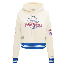 MLB TEXAS RANGERS RETRO CLASSIC WOMEN'S RIB CROPPED PO HOODIE (EGGSHELL/ROYAL BLUE)