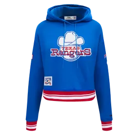 MLB TEXAS RANGERS RETRO CLASSIC WOMEN'S RIB CROPPED PO HOODIE (ROYAL BLUE/RED)