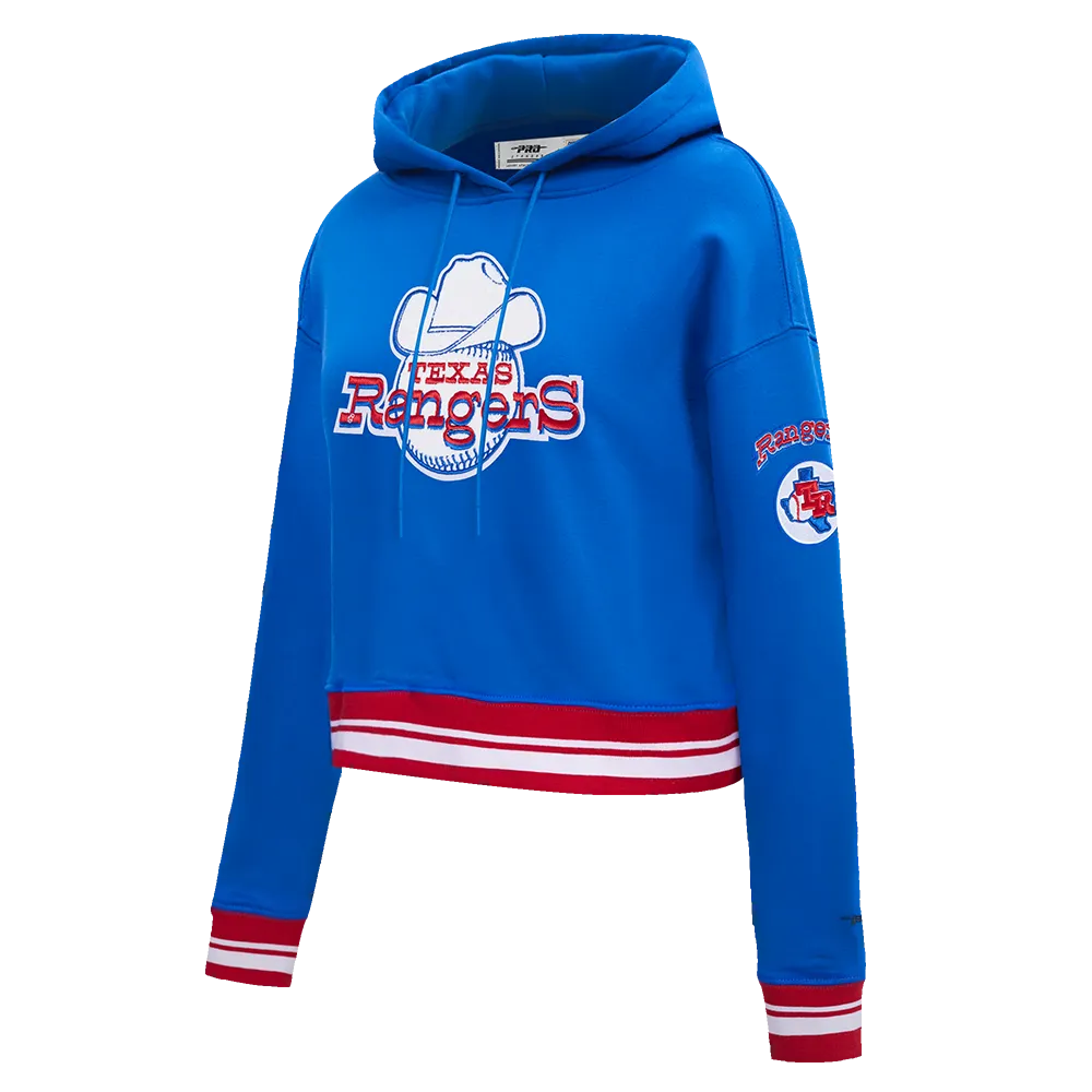 MLB TEXAS RANGERS RETRO CLASSIC WOMEN'S RIB CROPPED PO HOODIE (ROYAL BLUE/RED)