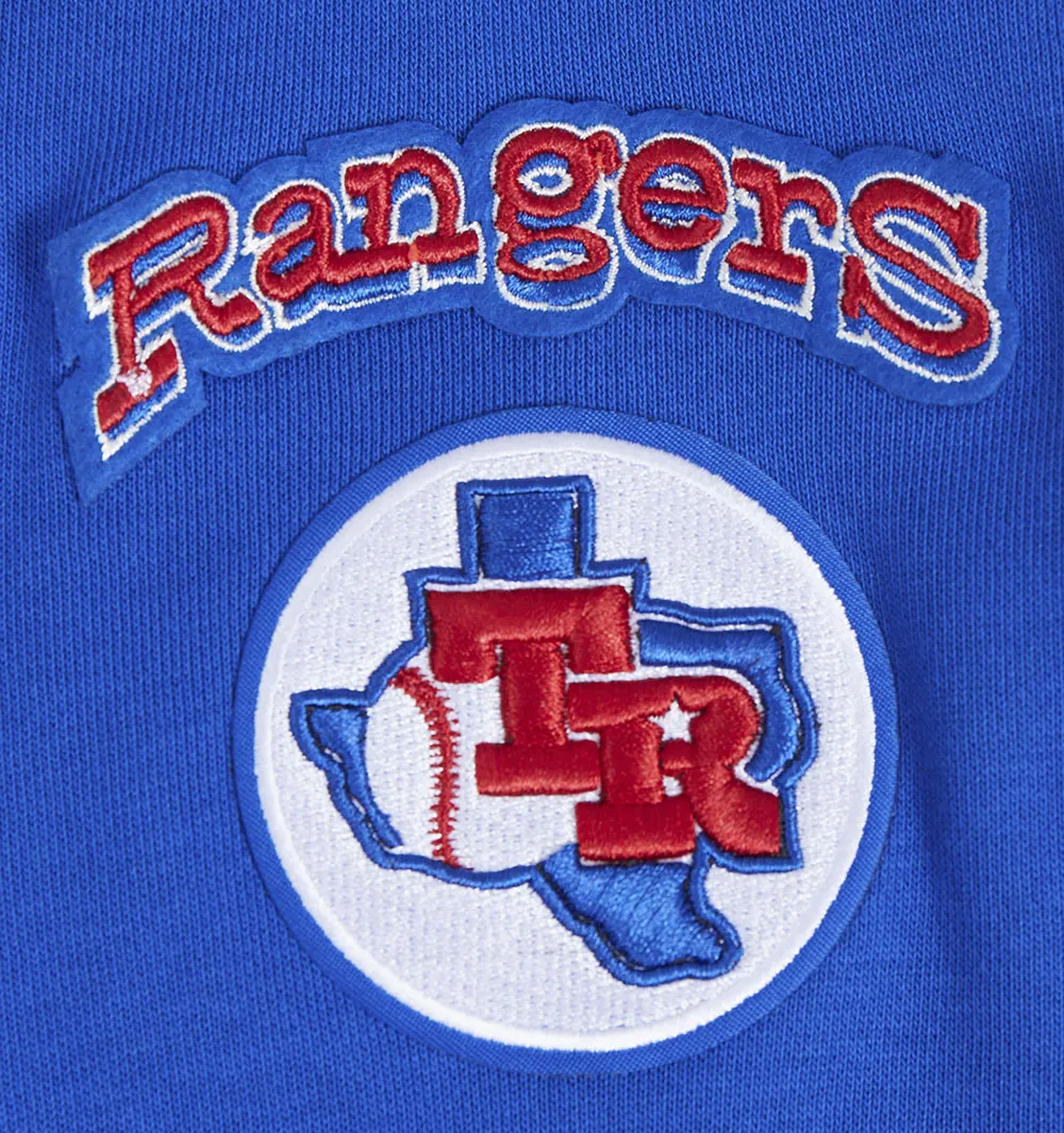 MLB TEXAS RANGERS RETRO CLASSIC WOMEN'S RIB CROPPED PO HOODIE (ROYAL BLUE/RED)