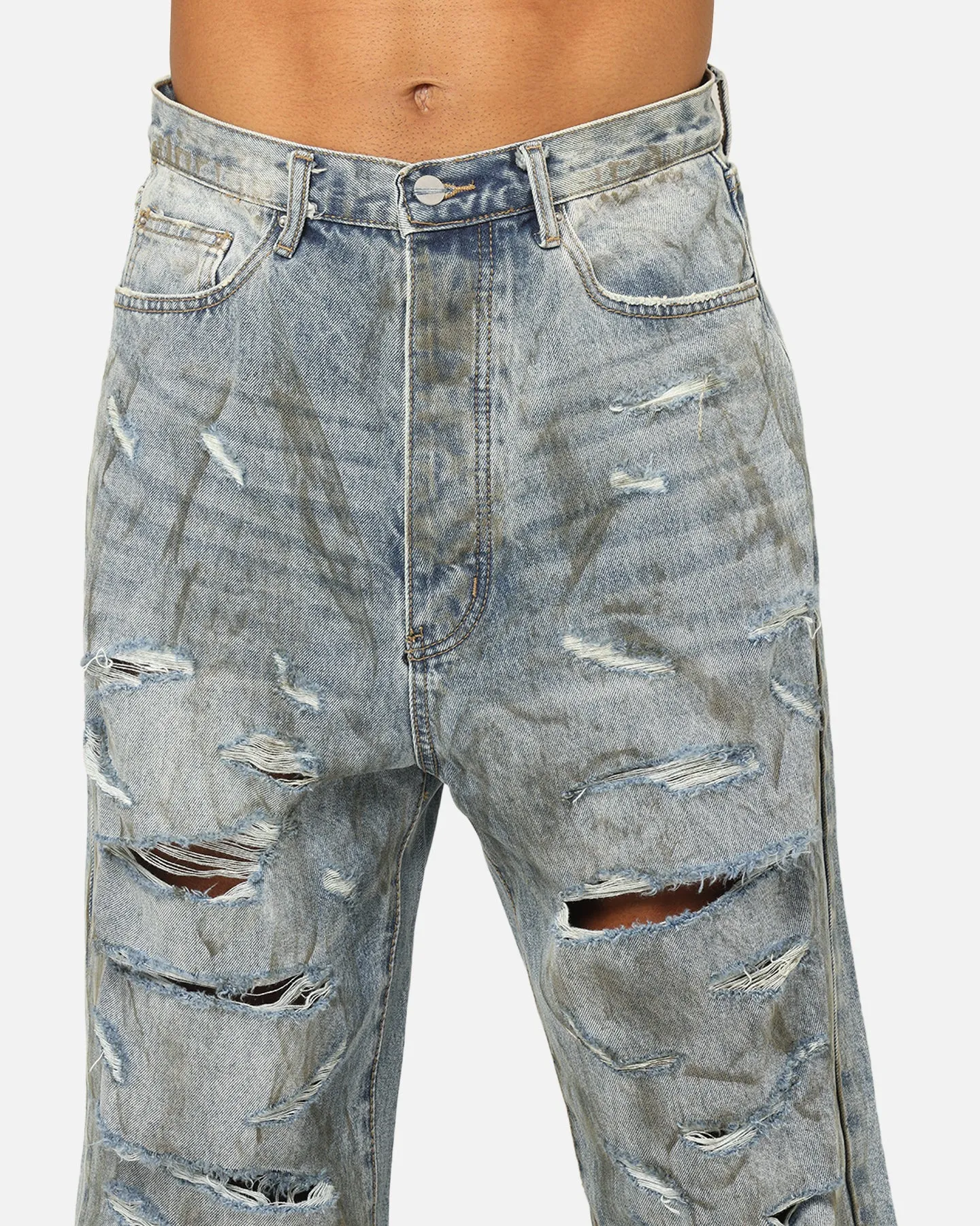 MNML Ultra Baggy Thrashed Denim Jeans Blue