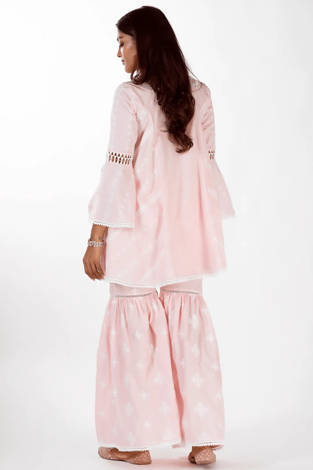 Mulmul Cotton Arlo Pink Kurta With Arlo Pink Garara