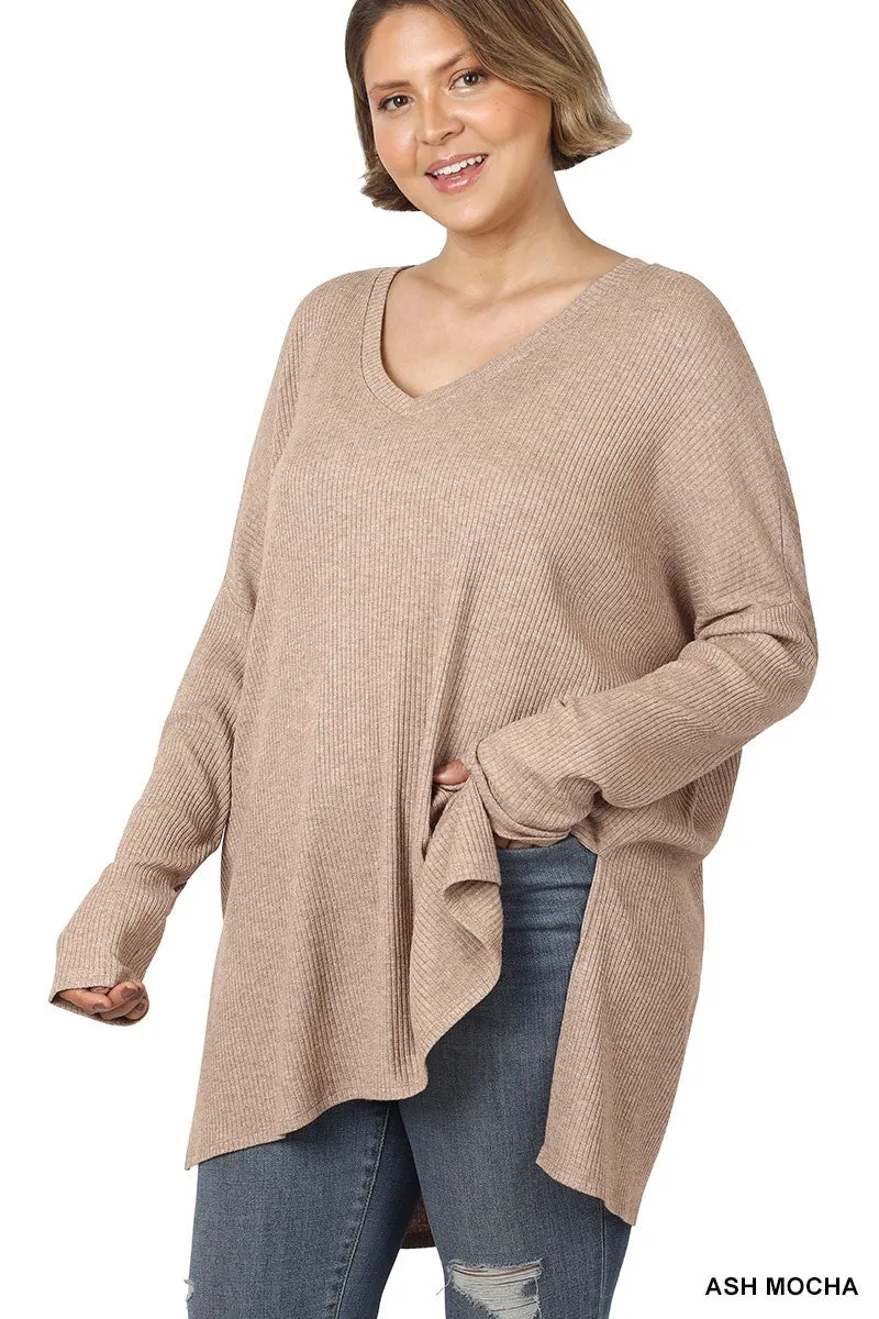 Naomi PLUS Heather Ribbed Sweater Ash Mocha