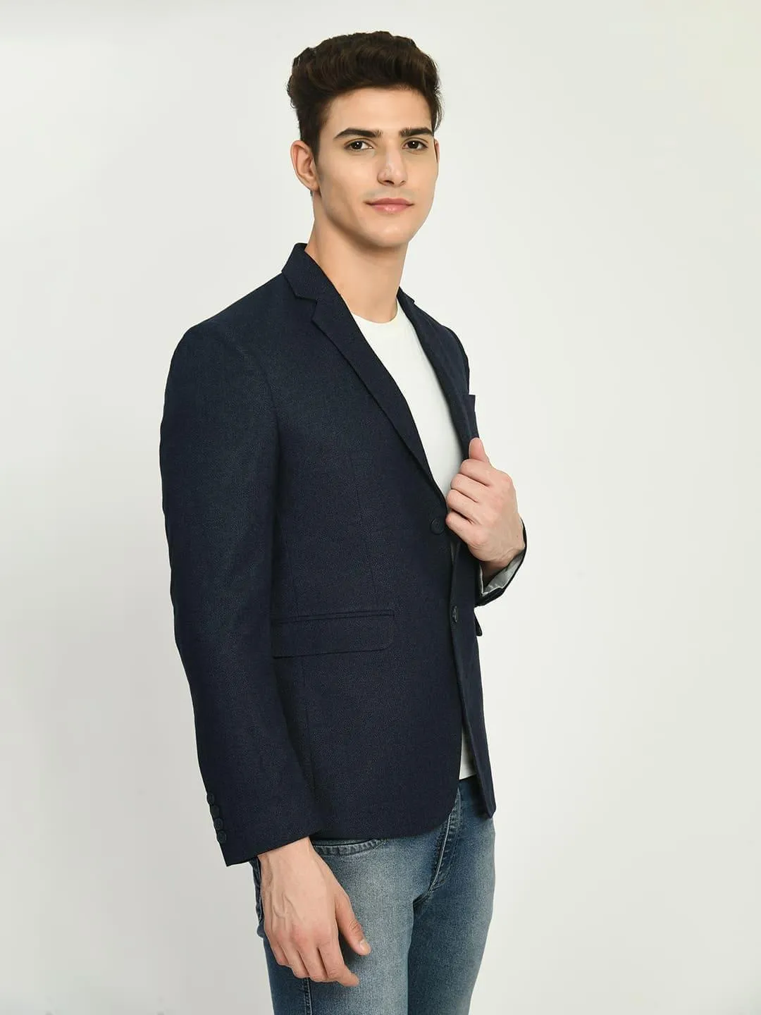 Navy Blue Slim fit Single Breasted Blazer