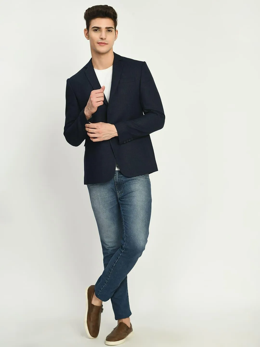 Navy Blue Slim fit Single Breasted Blazer