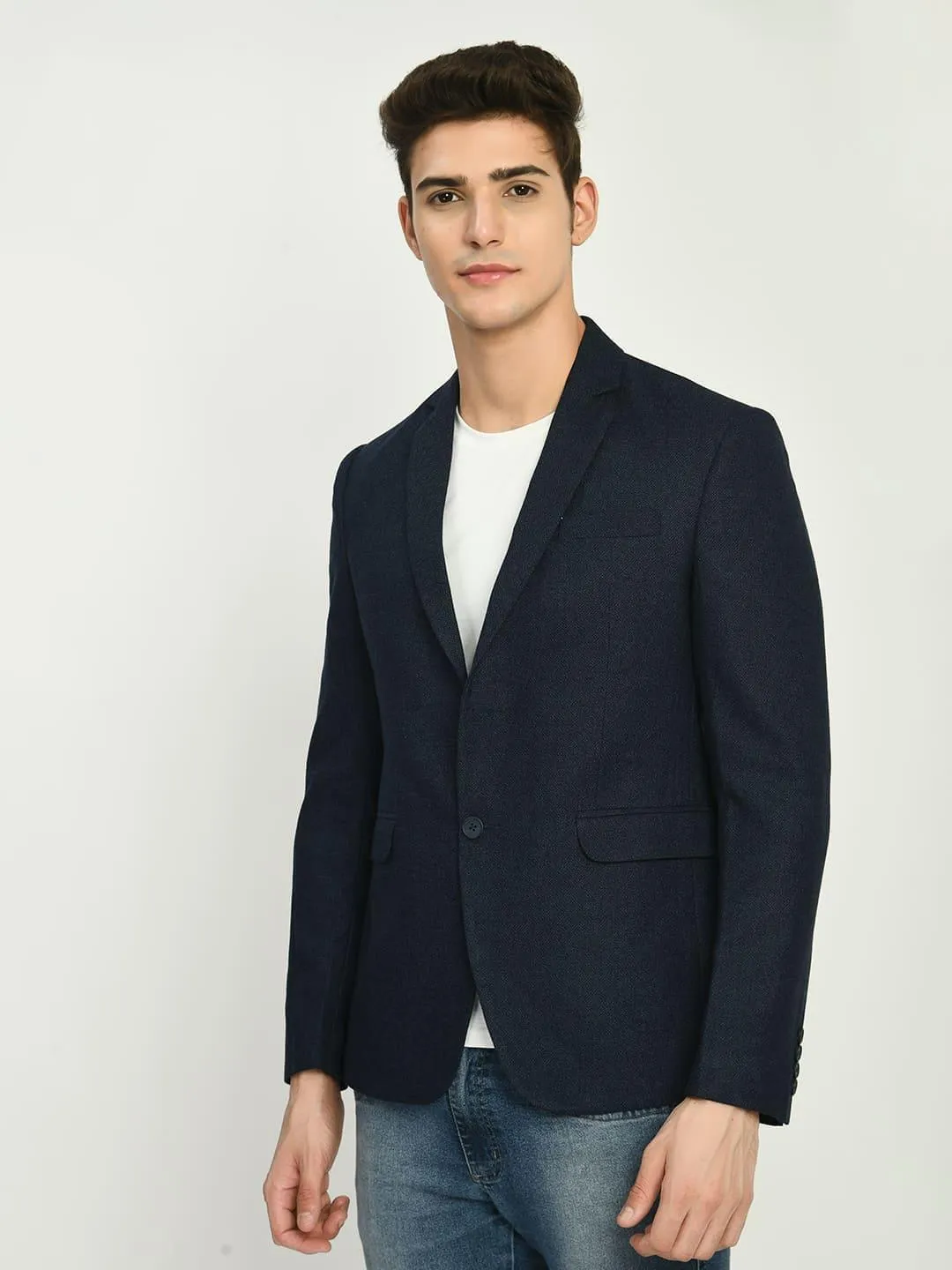 Navy Blue Slim fit Single Breasted Blazer