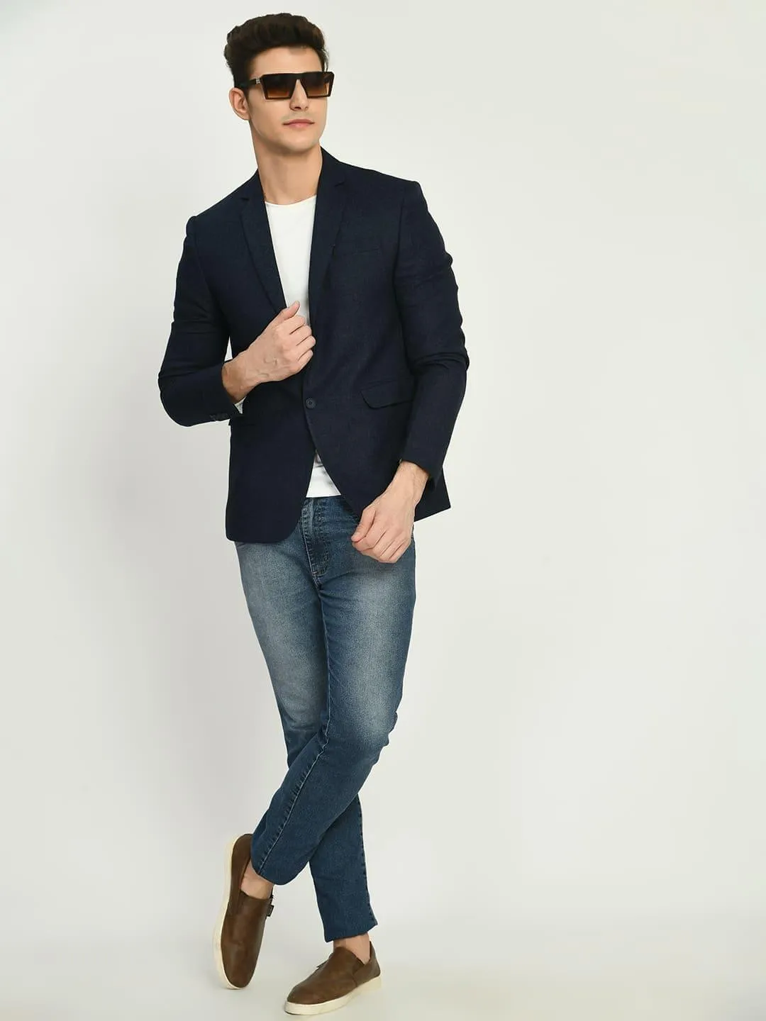 Navy Blue Slim fit Single Breasted Blazer