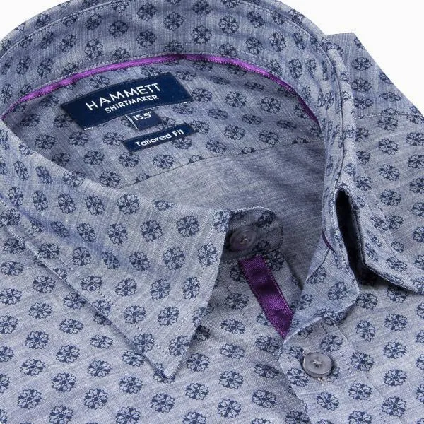 Navy Blue Small Floral Print Men's Shirt