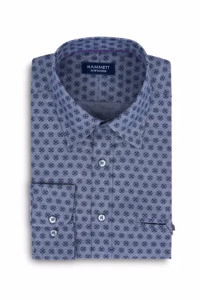 Navy Blue Small Floral Print Men's Shirt