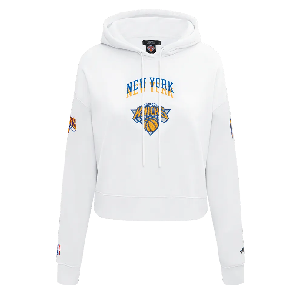 NBA NEW YORK KNICKS CITY EDITION 24-25 WOMEN'S FLC CROPPED PO HOODIE (WHITE)