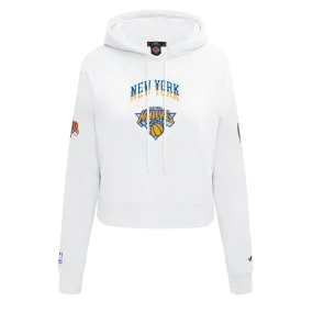 NBA NEW YORK KNICKS CITY EDITION 24-25 WOMEN'S FLC CROPPED PO HOODIE (WHITE)