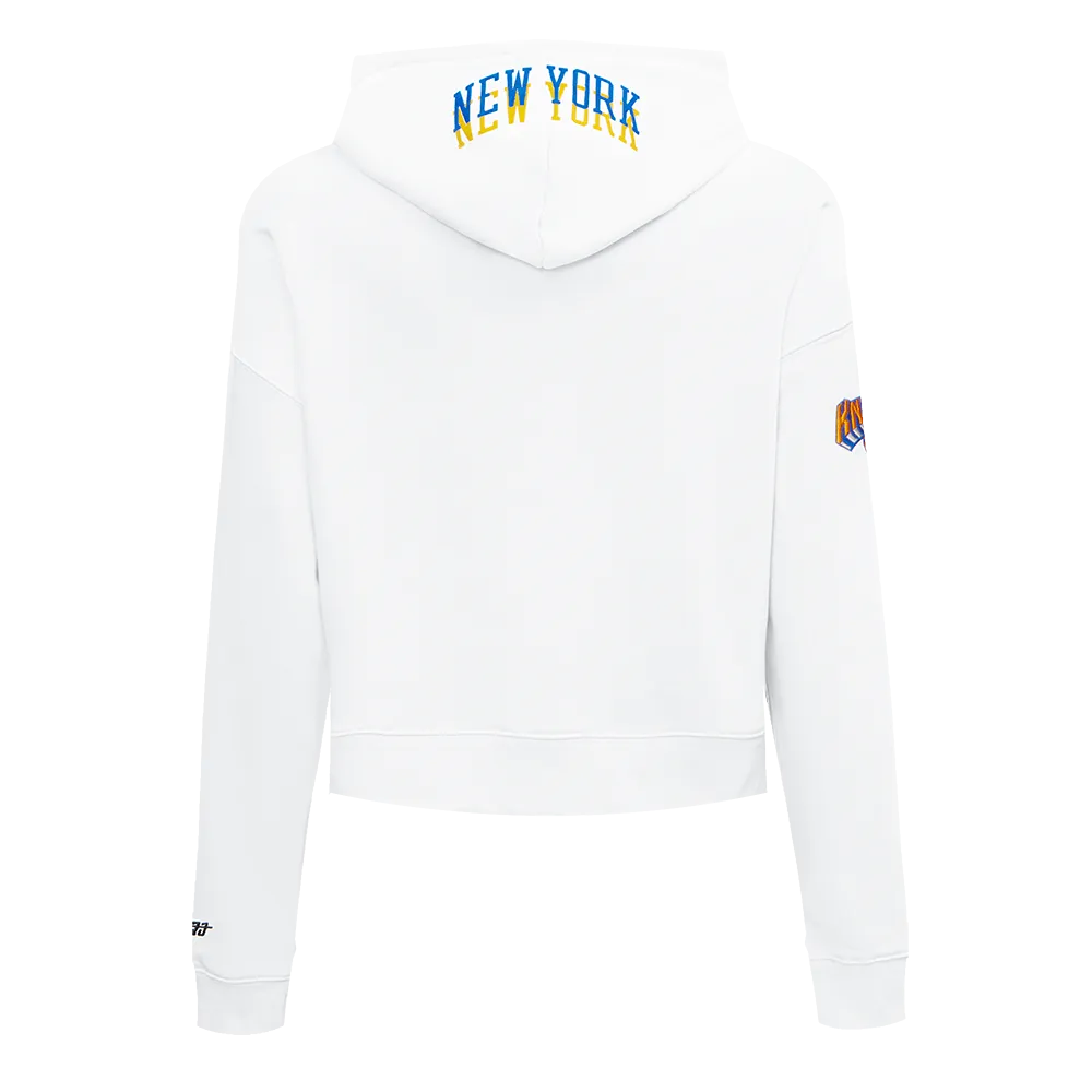 NBA NEW YORK KNICKS CITY EDITION 24-25 WOMEN'S FLC CROPPED PO HOODIE (WHITE)