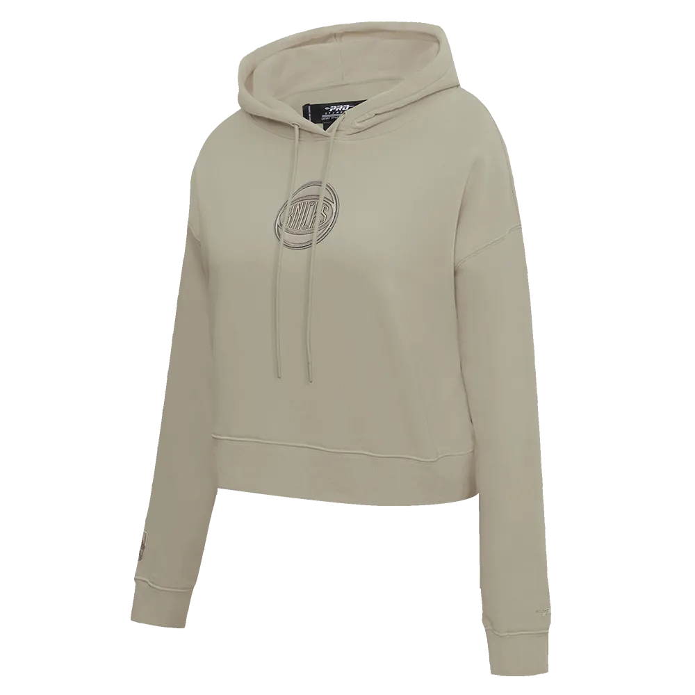 NBA NEW YORK KNICKS NEUTRAL WOMEN'S CROPPED PO HOODIE (TAUPE)