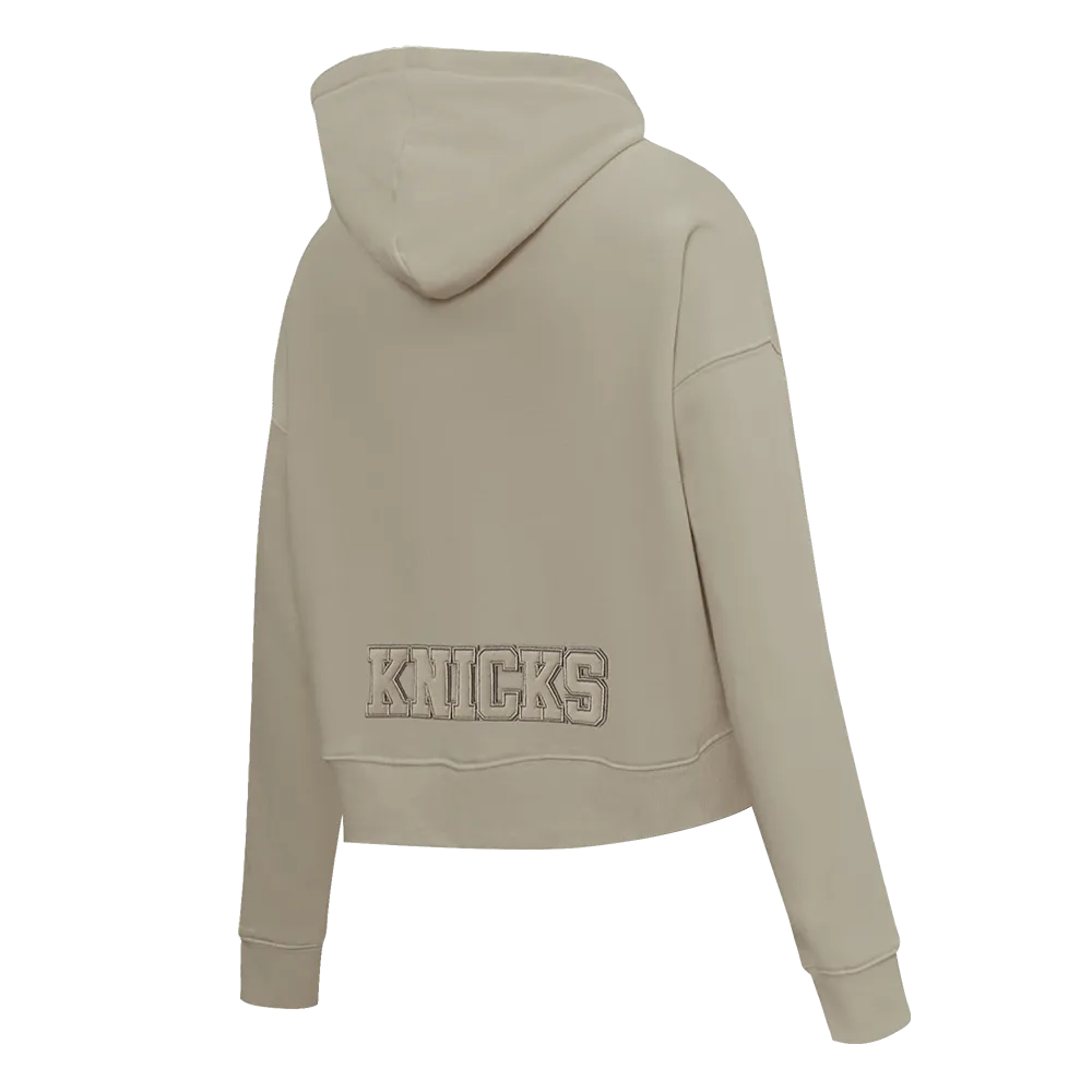 NBA NEW YORK KNICKS NEUTRAL WOMEN'S CROPPED PO HOODIE (TAUPE)