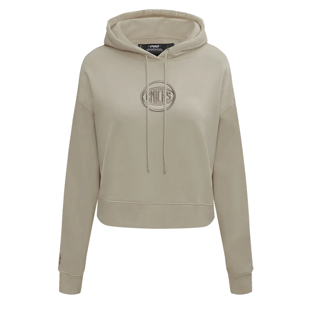 NBA NEW YORK KNICKS NEUTRAL WOMEN'S CROPPED PO HOODIE (TAUPE)