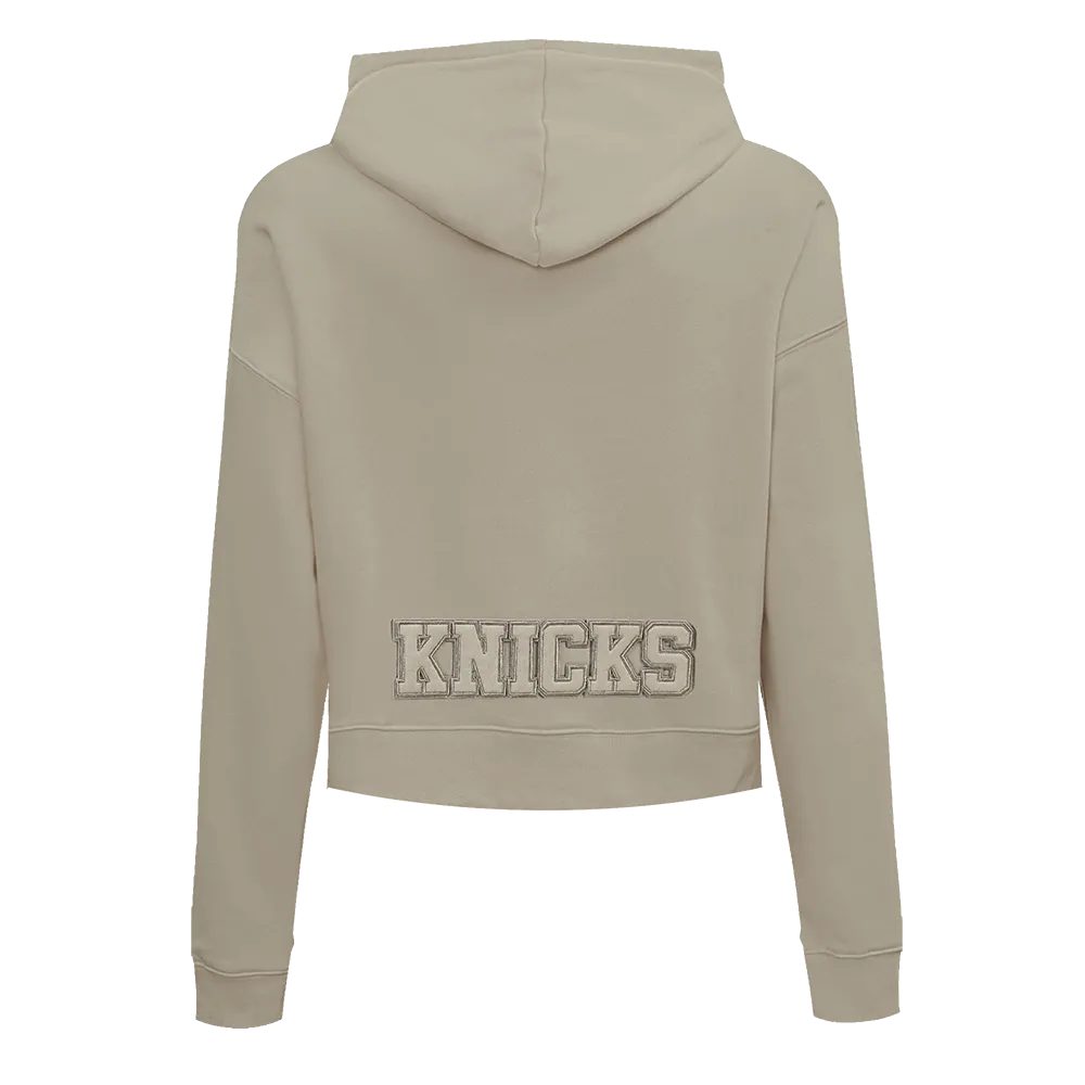 NBA NEW YORK KNICKS NEUTRAL WOMEN'S CROPPED PO HOODIE (TAUPE)