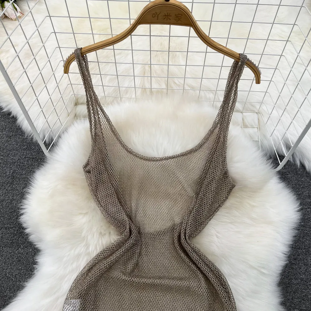 Niche See-through Mesh Slip Dress