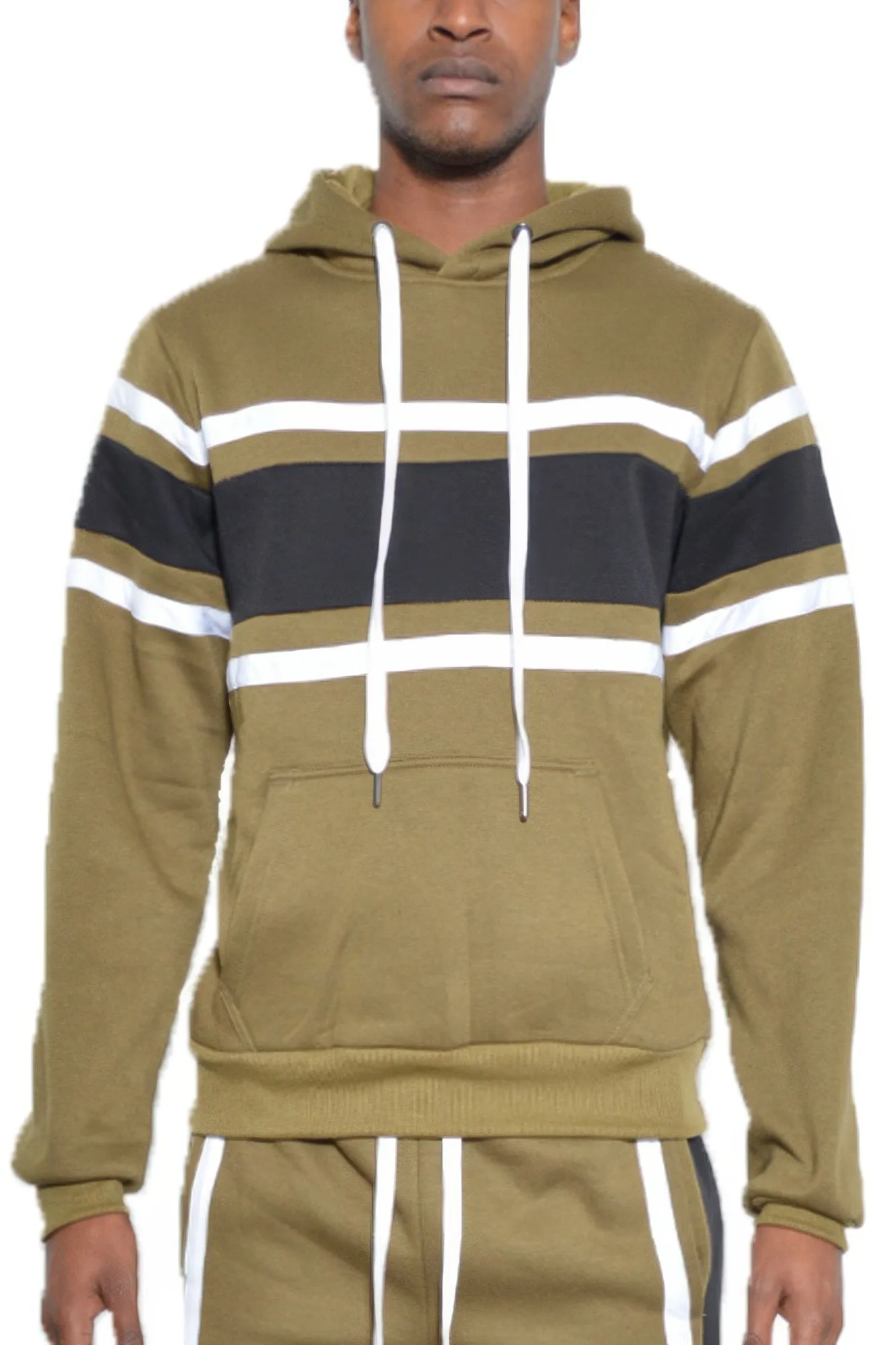 NicholesGifts Men Solid With Three Stripe Pullover Hoodie