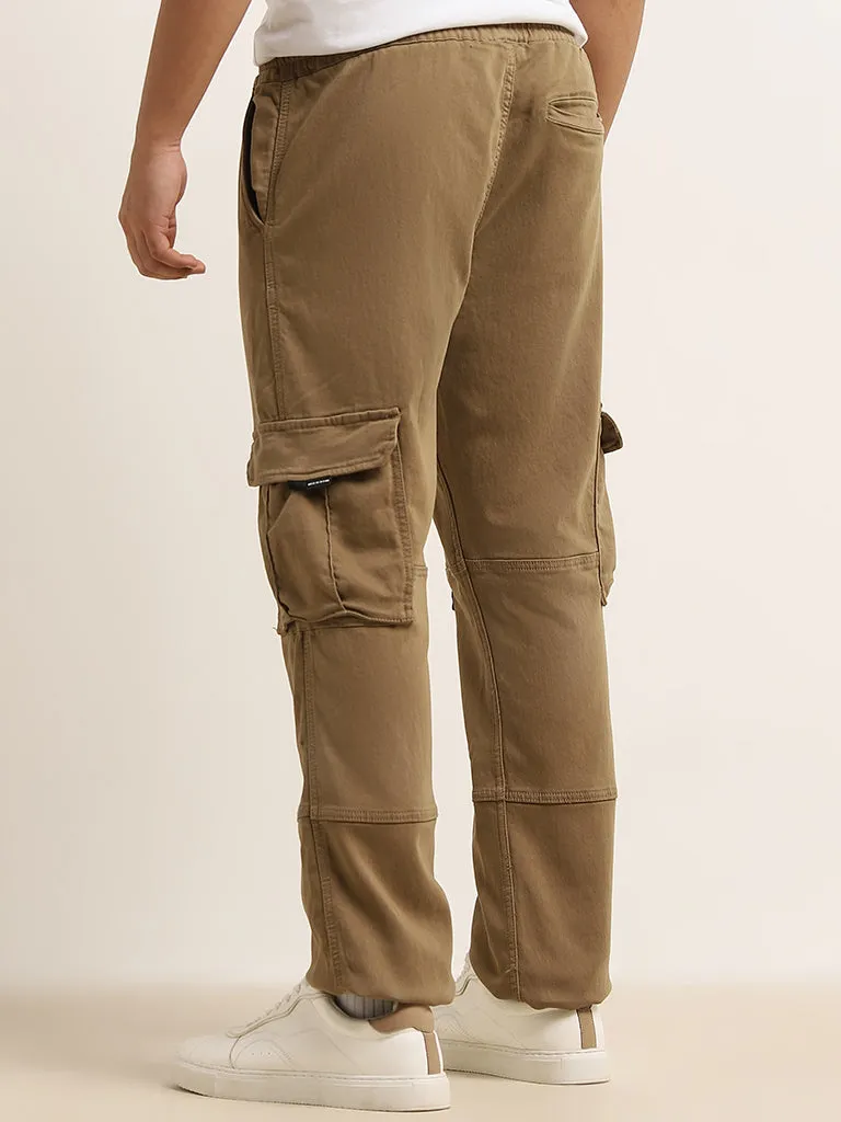 Nuon Taupe Relaxed-Fit Mid-Rise Cotton-Blend Cargo Chinos