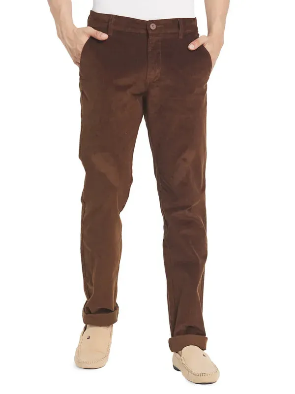 Octave Men Brown Solid  Cotton Chinos Trousers