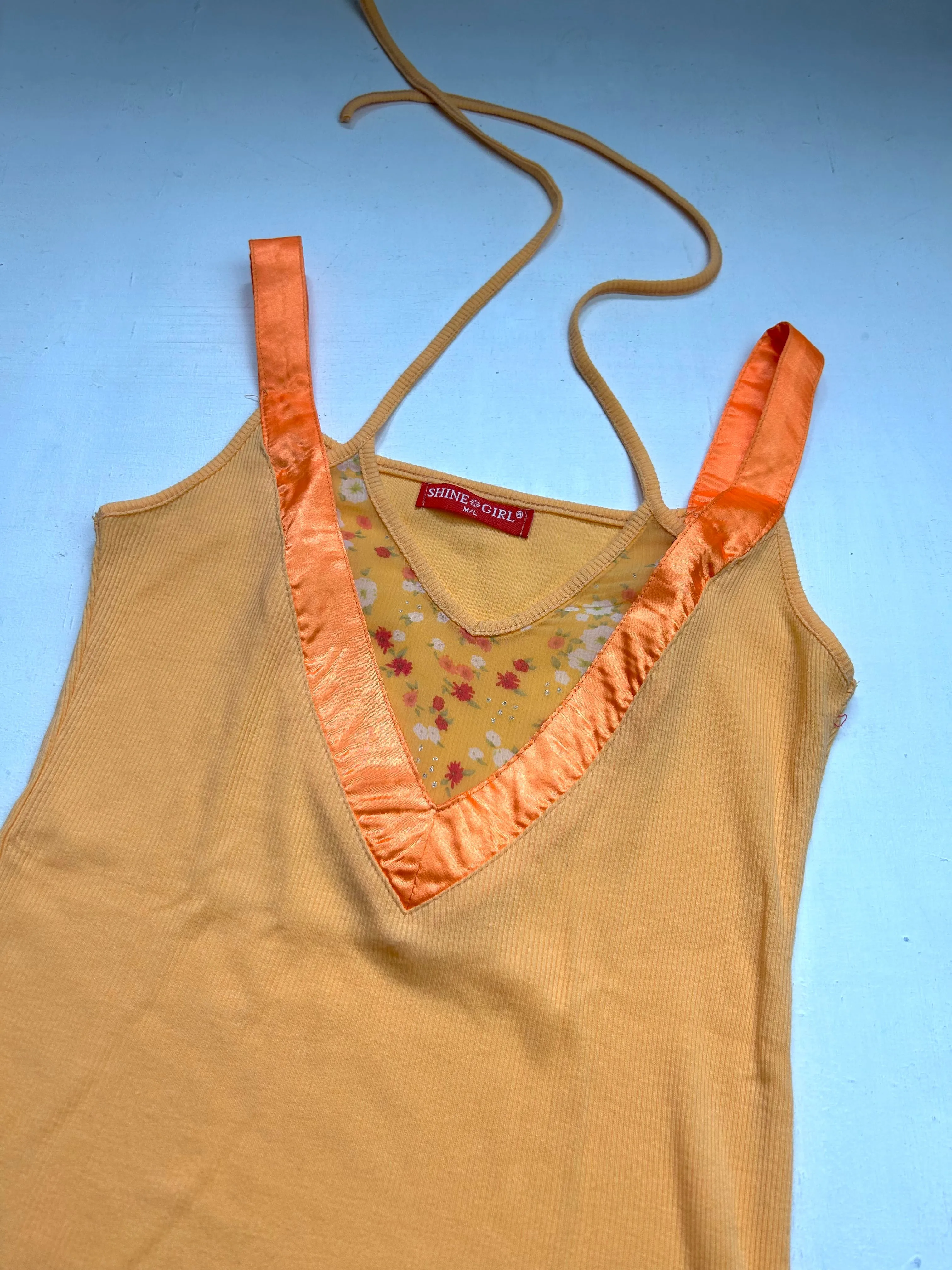 Orange ribbed halter cami top (S)