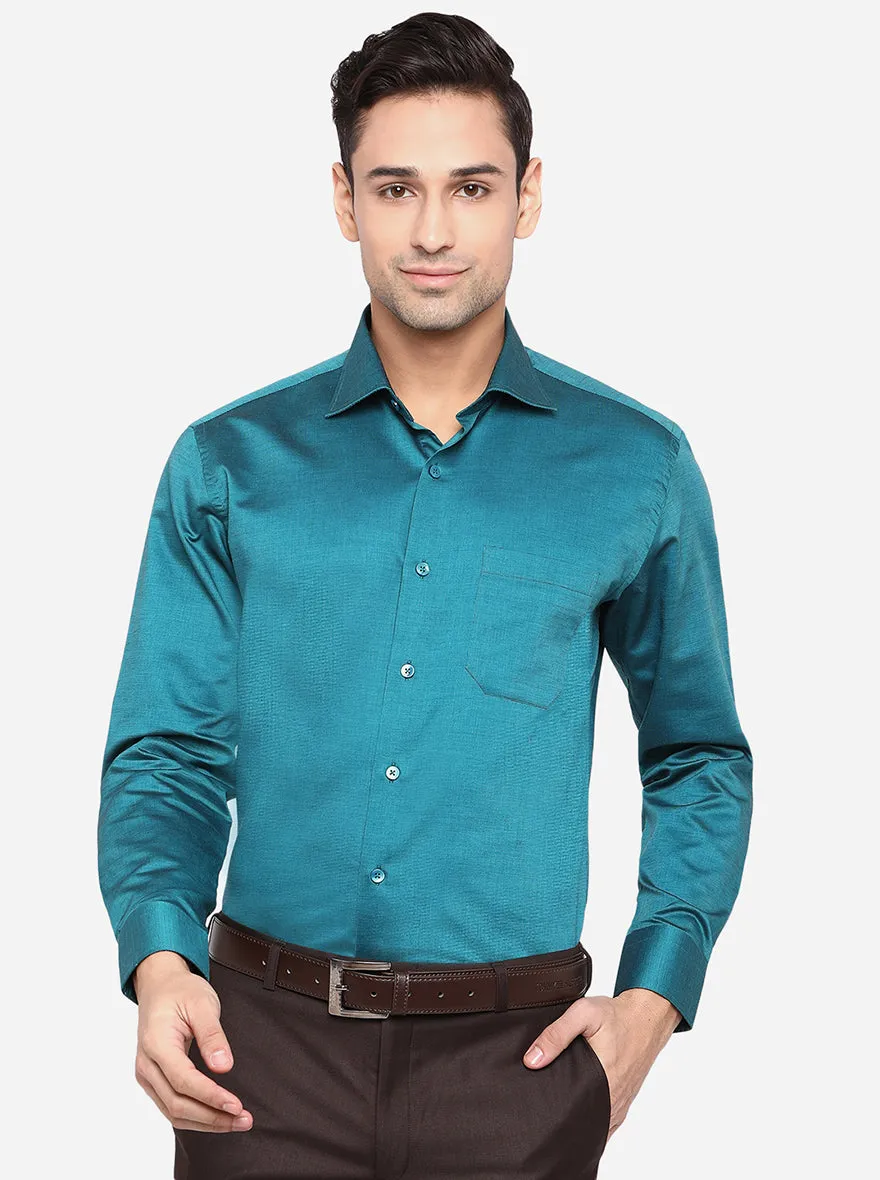 Peacock Green Solid Slim Fit Formal Shirt | Metal