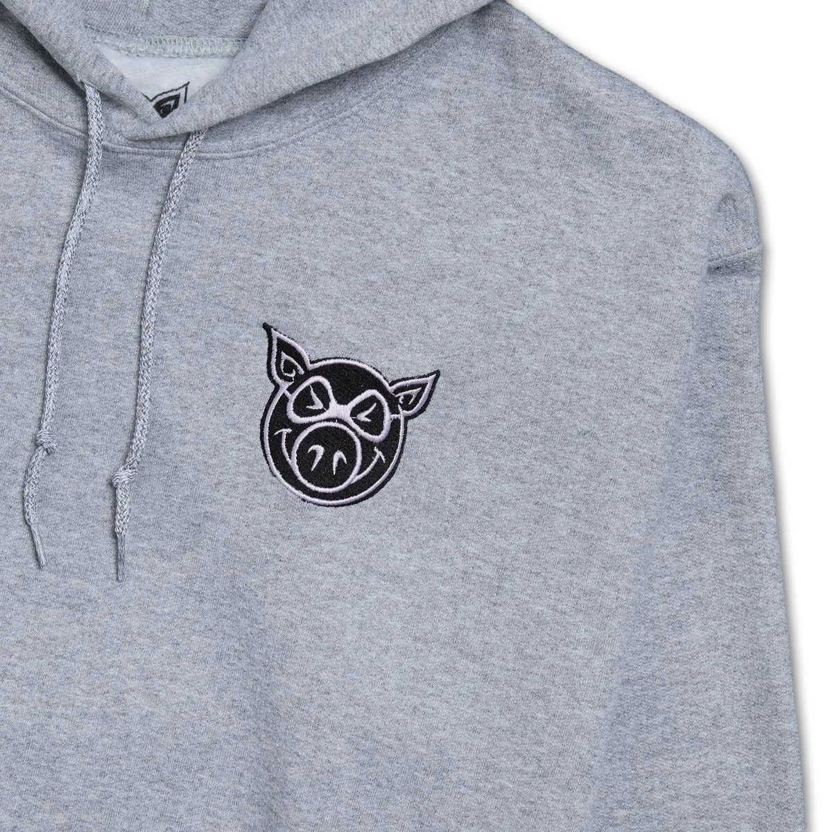 Pig Head Embroidered Hoodie - Heather Grey