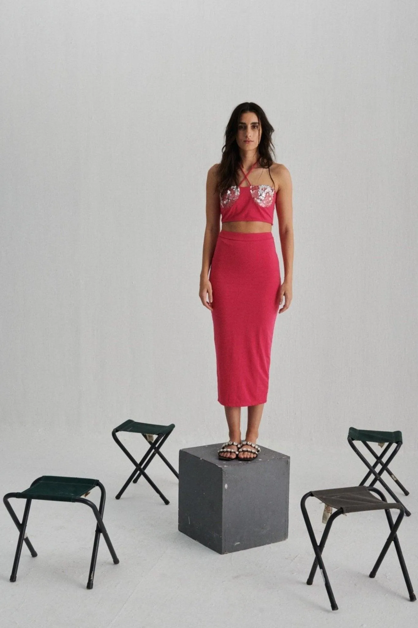 Pink Crop Top With Sequin