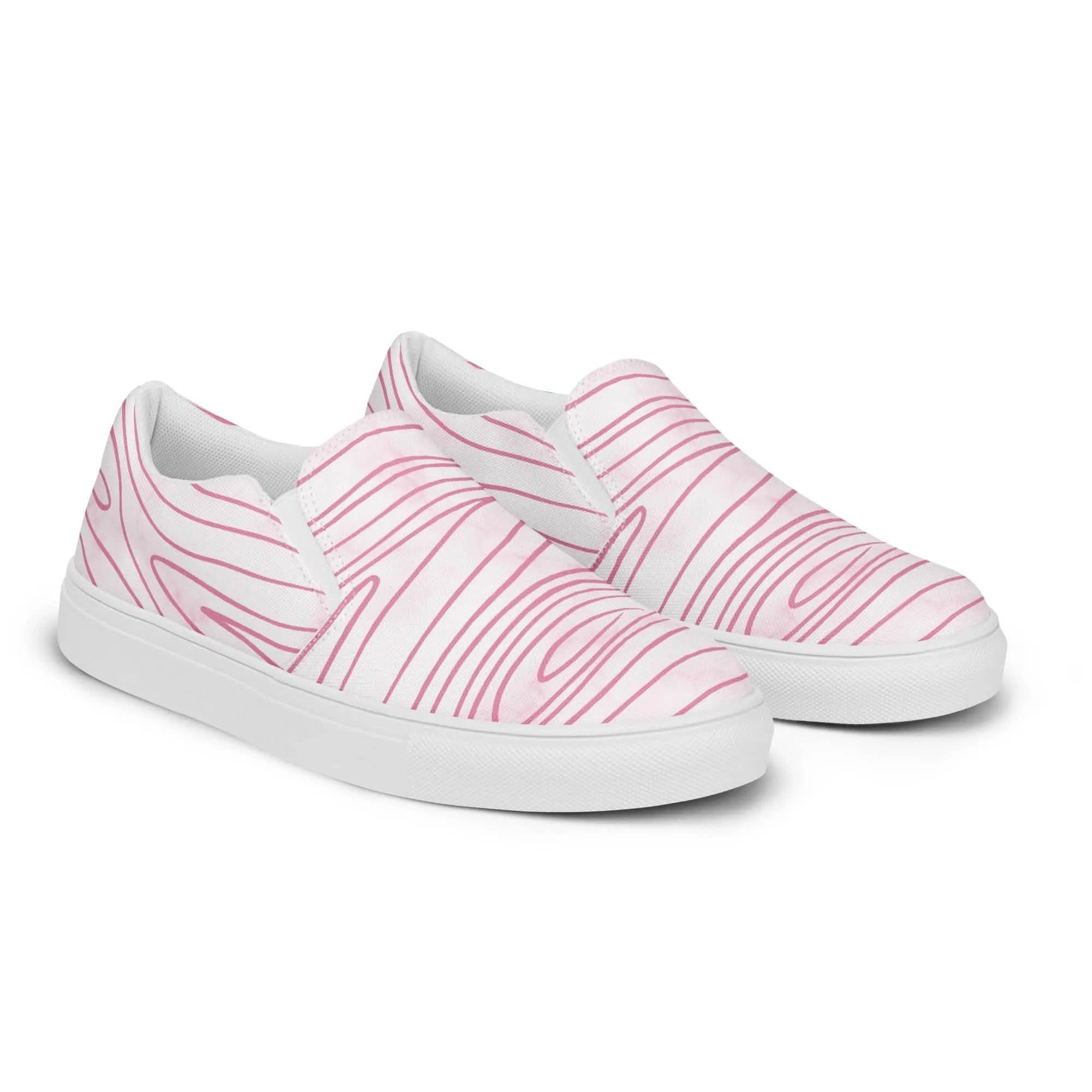 Pink Line Art Sketch Print Women's Slip-On Canvas Sneakers