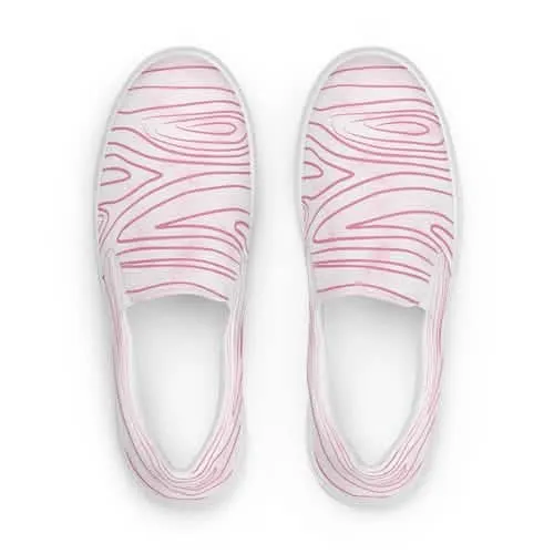 Pink Line Art Sketch Print Women's Slip-On Canvas Sneakers