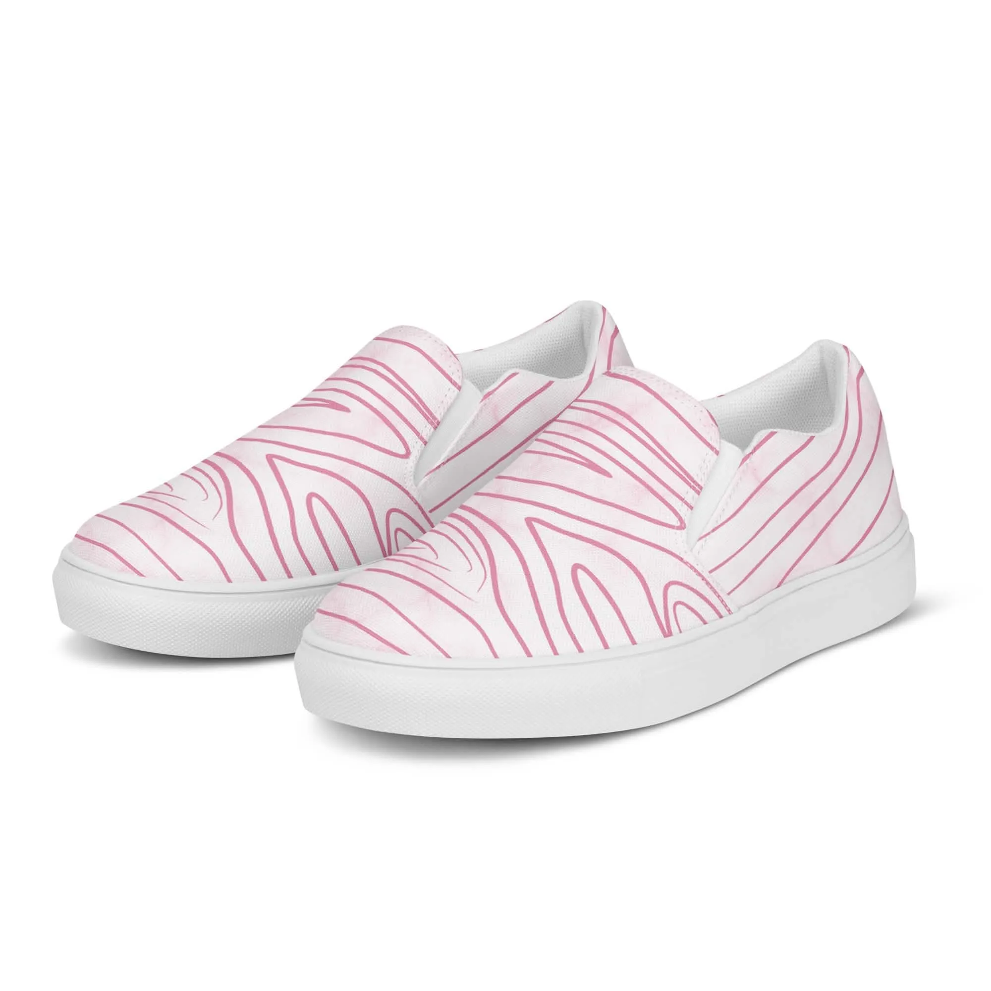 Pink Line Art Sketch Print Women's Slip-On Canvas Sneakers