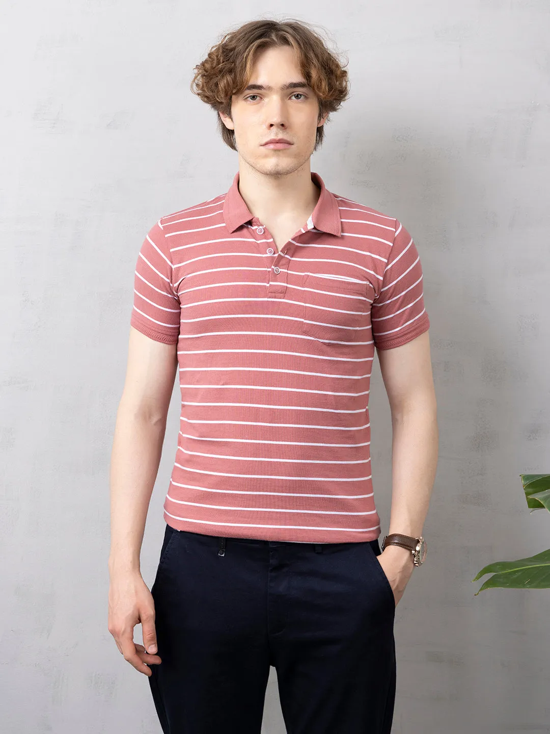 Pink Striped Polo T-Shirt