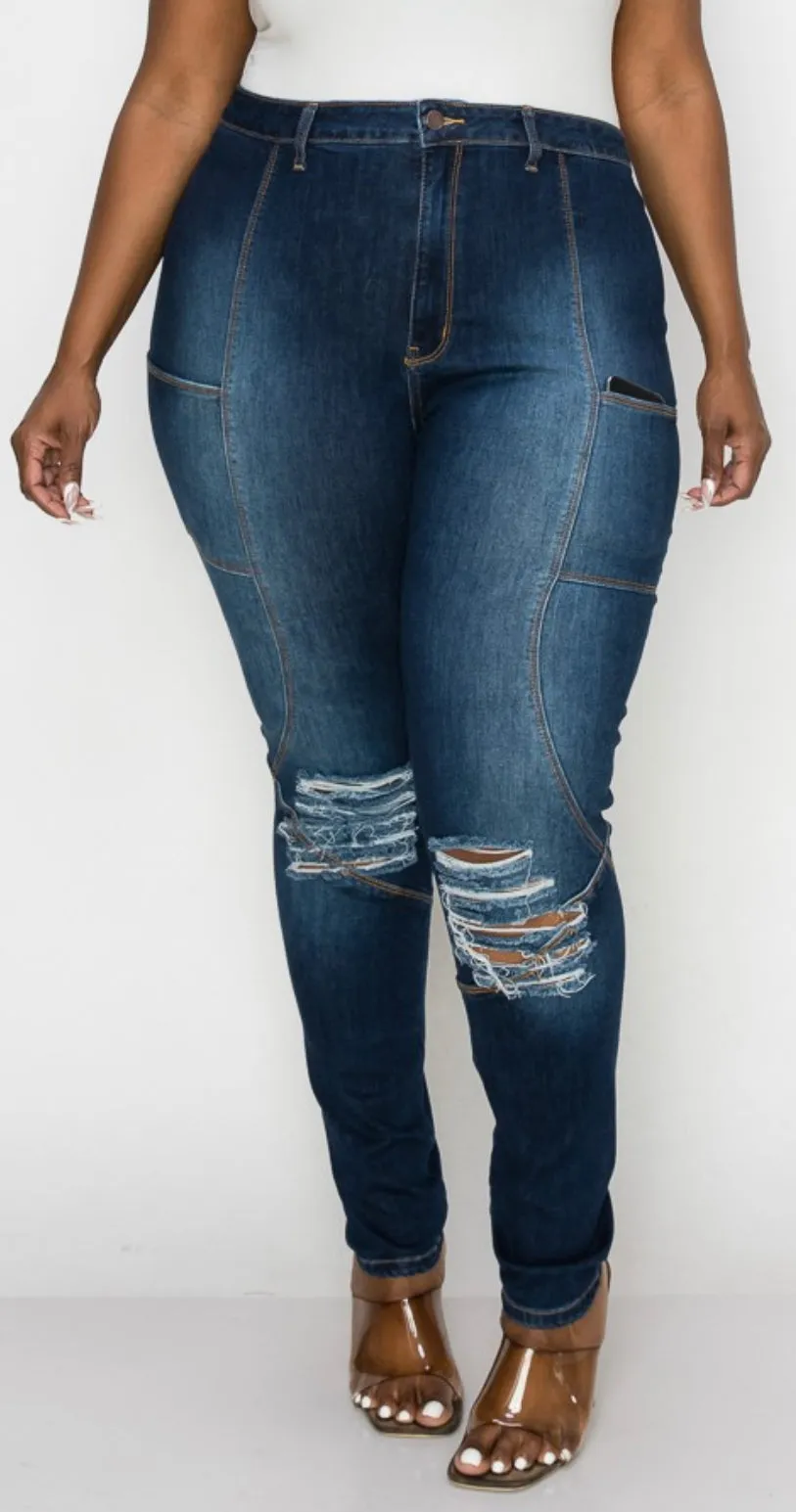 Plus Curvy Side Phone PKT Jeans