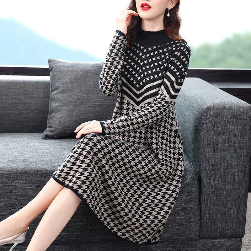 Printed Plaid Knit Dress