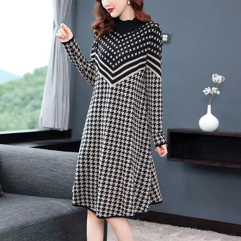 Printed Plaid Knit Dress