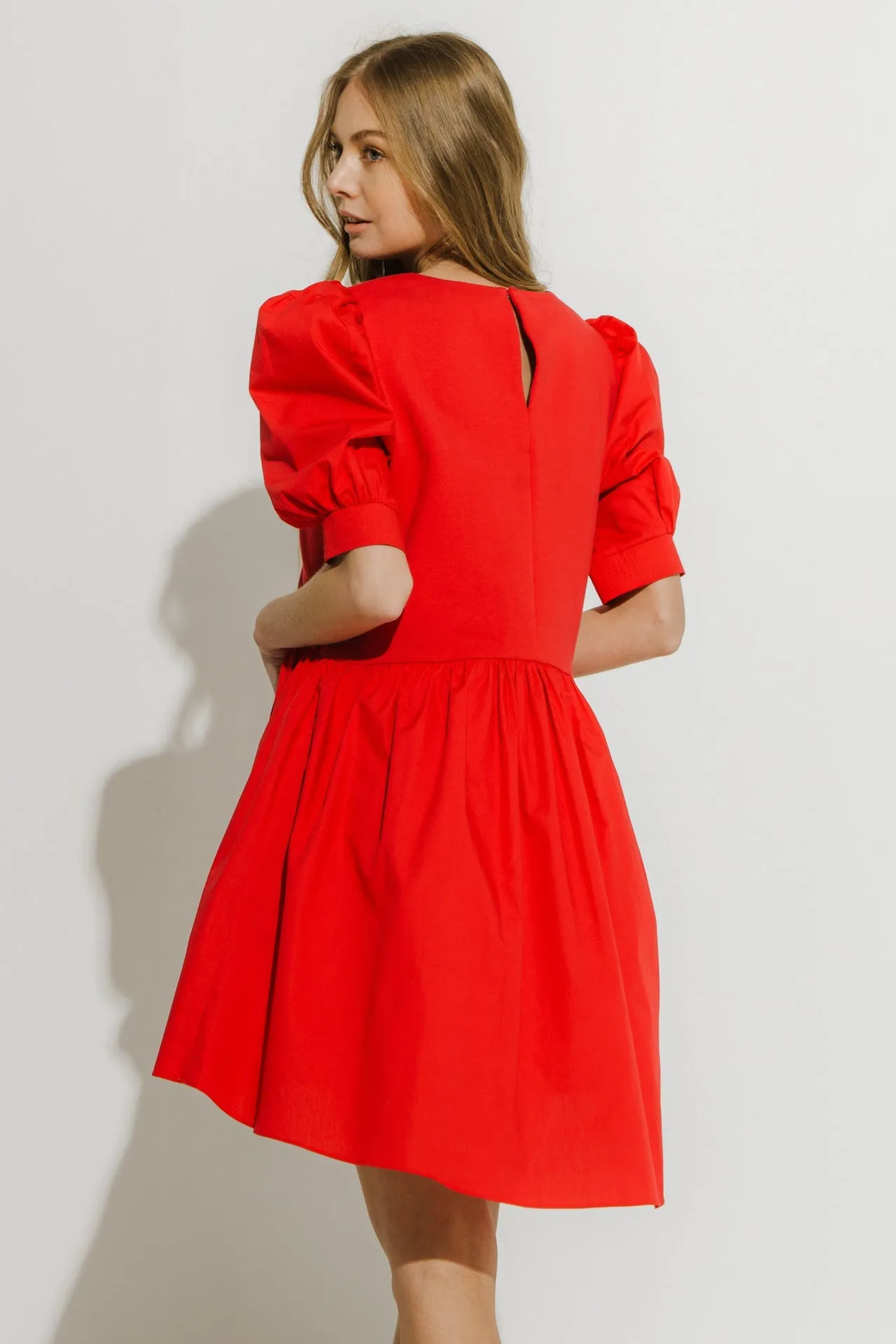 Puff Sleeve High Low Knit Combo Dress