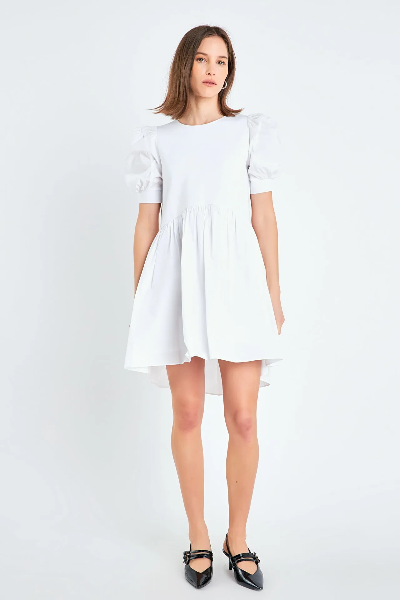 Puff Sleeve High Low Knit Combo Dress