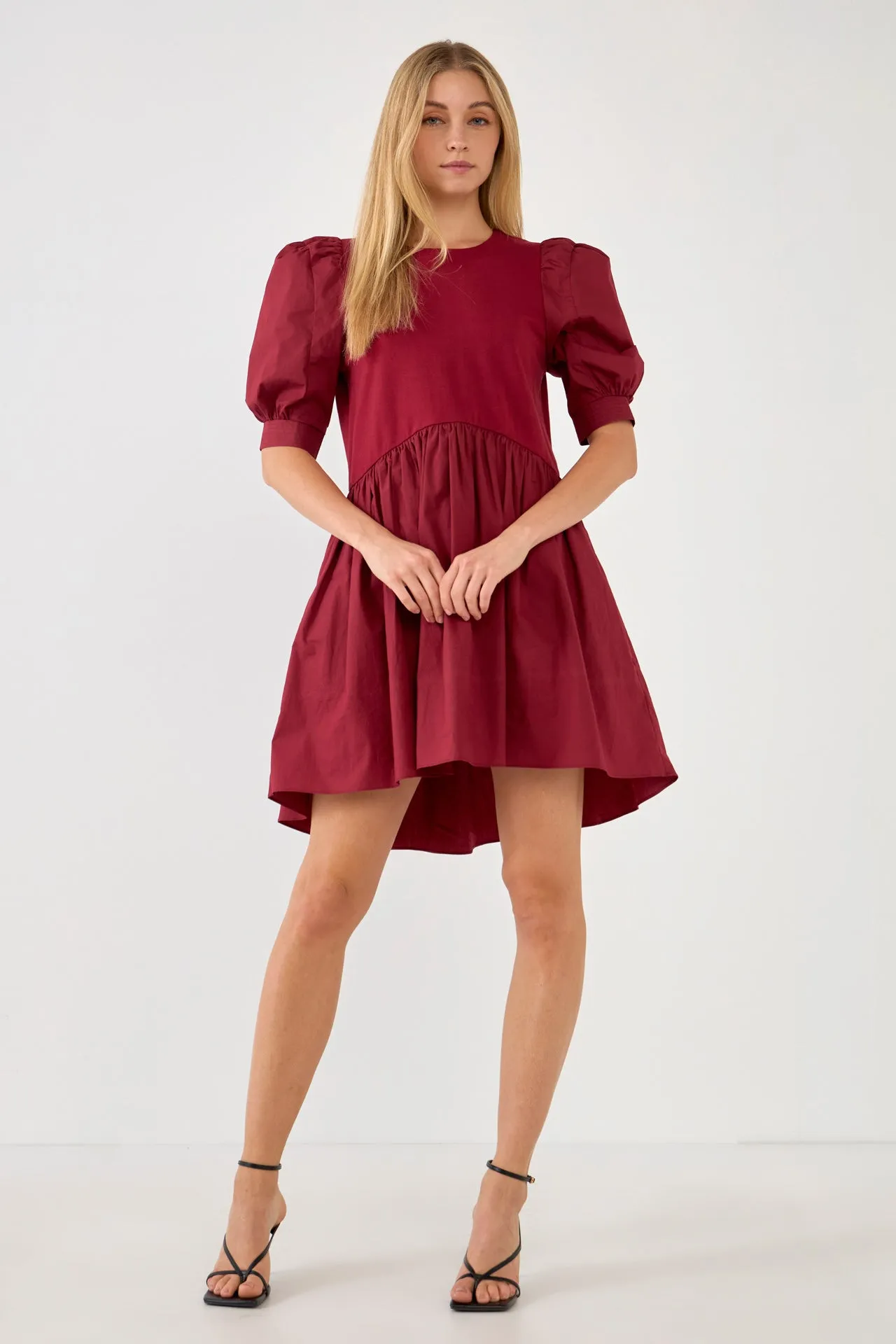 Puff Sleeve High Low Knit Combo Dress