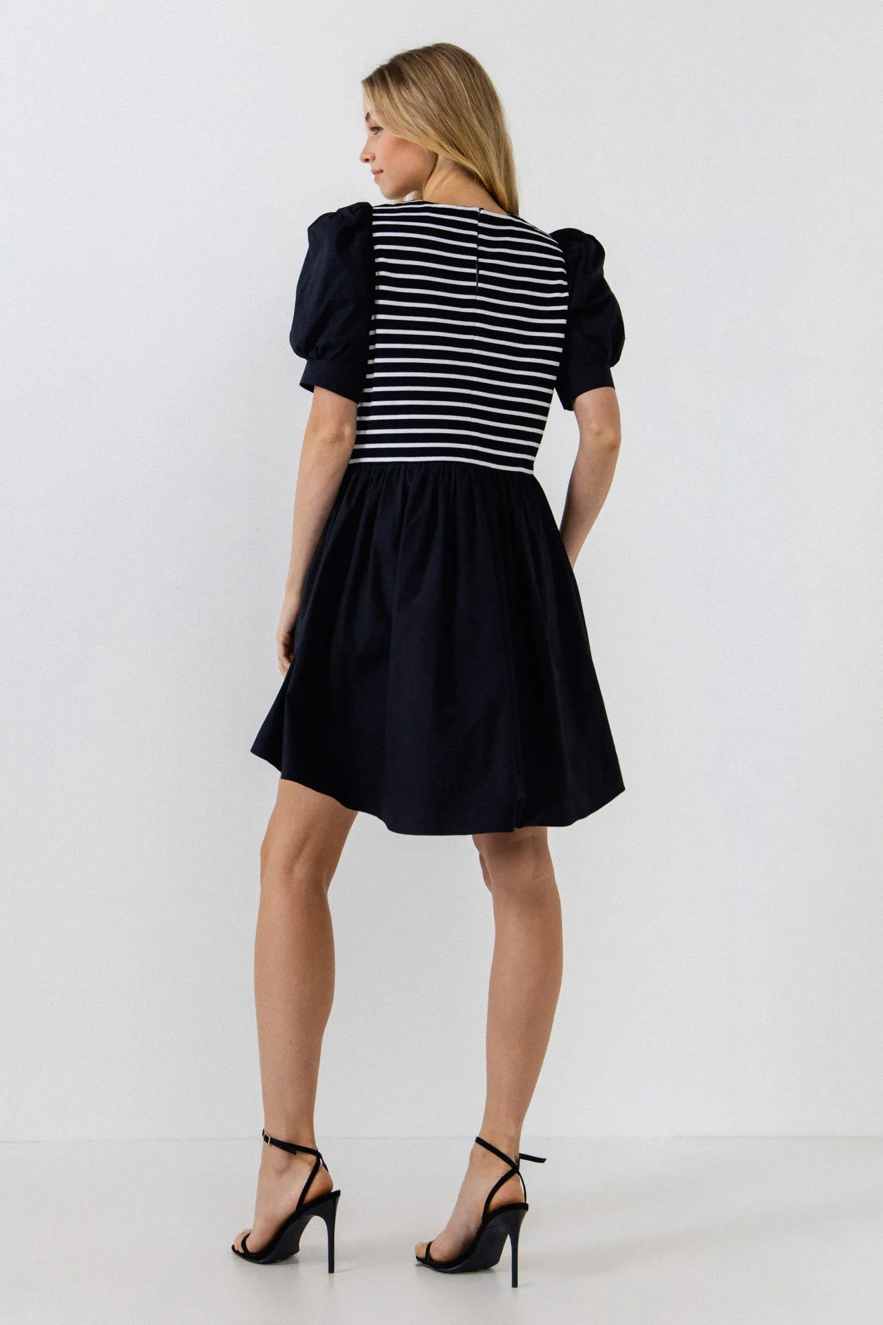 Puff Sleeve High Low Knit Combo Dress