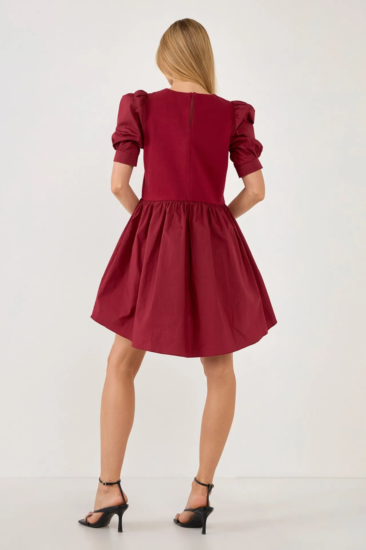 Puff Sleeve High Low Knit Combo Dress