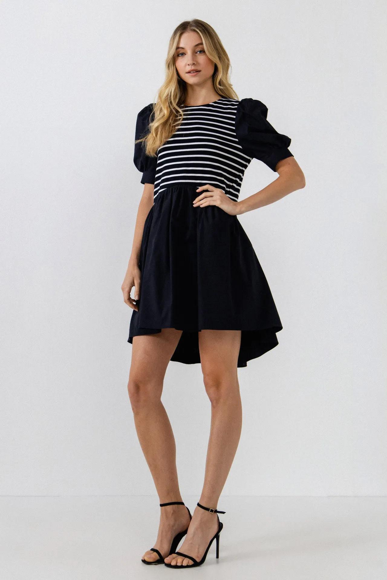 Puff Sleeve High Low Knit Combo Dress