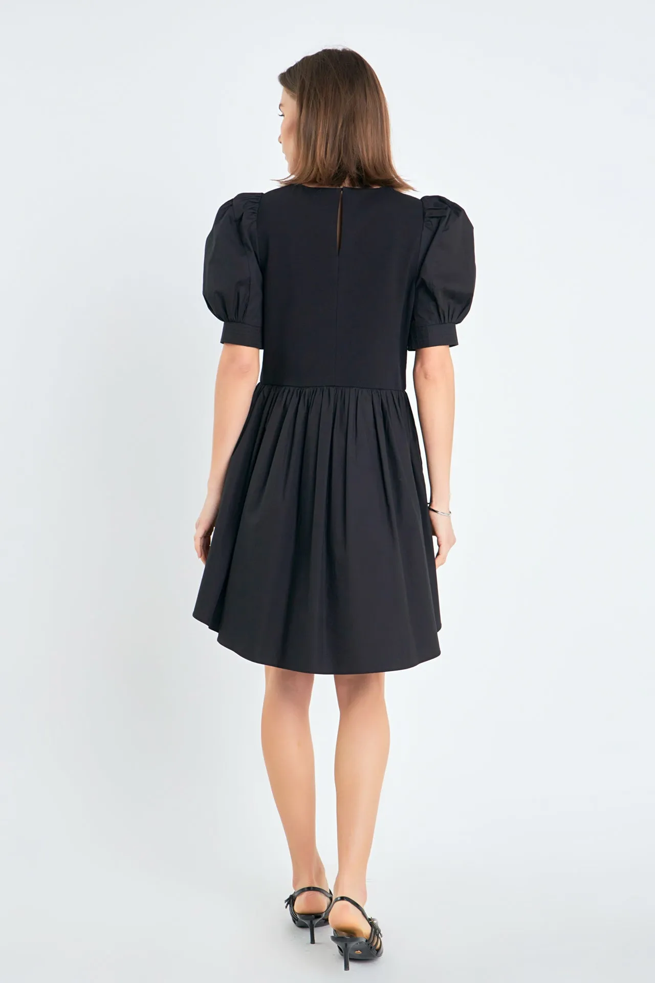 Puff Sleeve High Low Knit Combo Dress