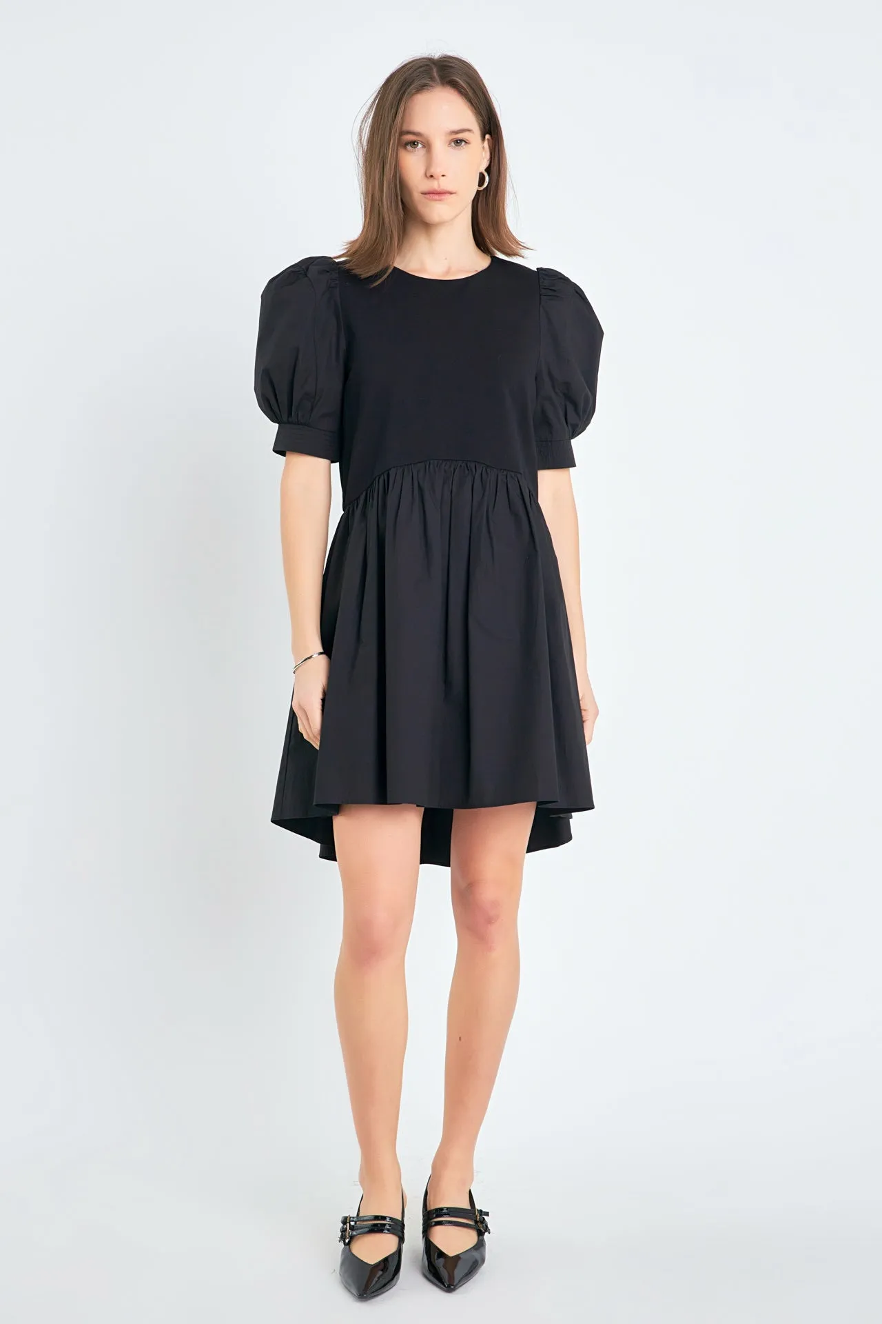 Puff Sleeve High Low Knit Combo Dress