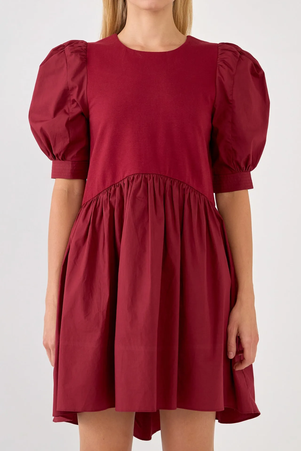 Puff Sleeve High Low Knit Combo Dress