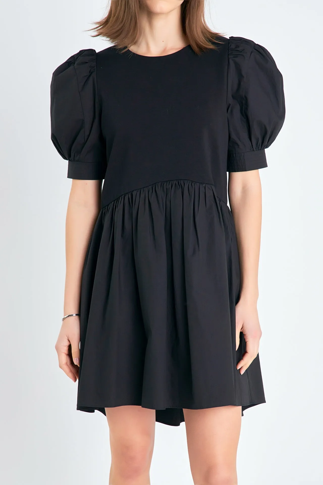 Puff Sleeve High Low Knit Combo Dress