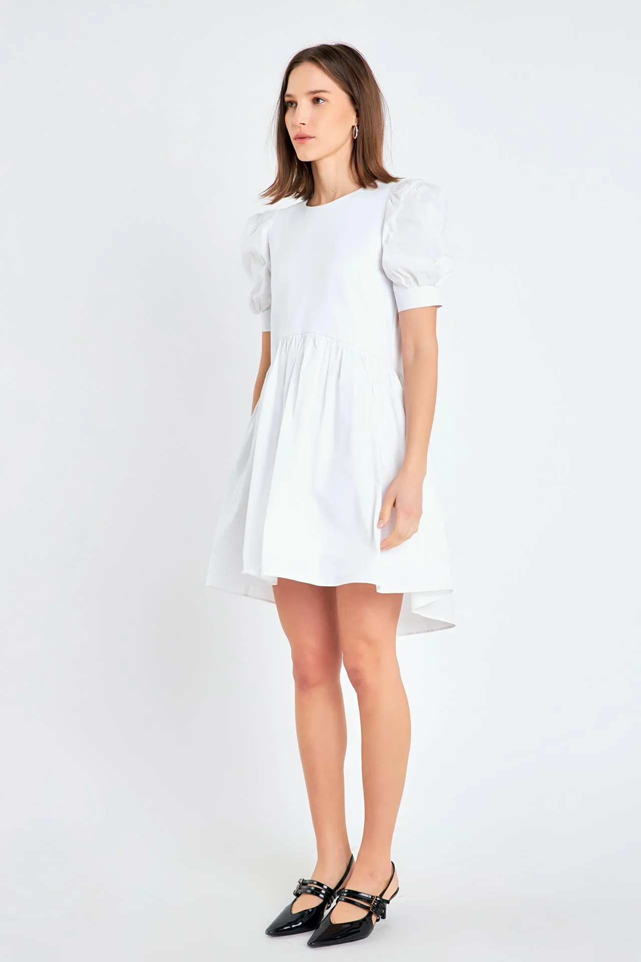 Puff Sleeve High Low Knit Combo Dress