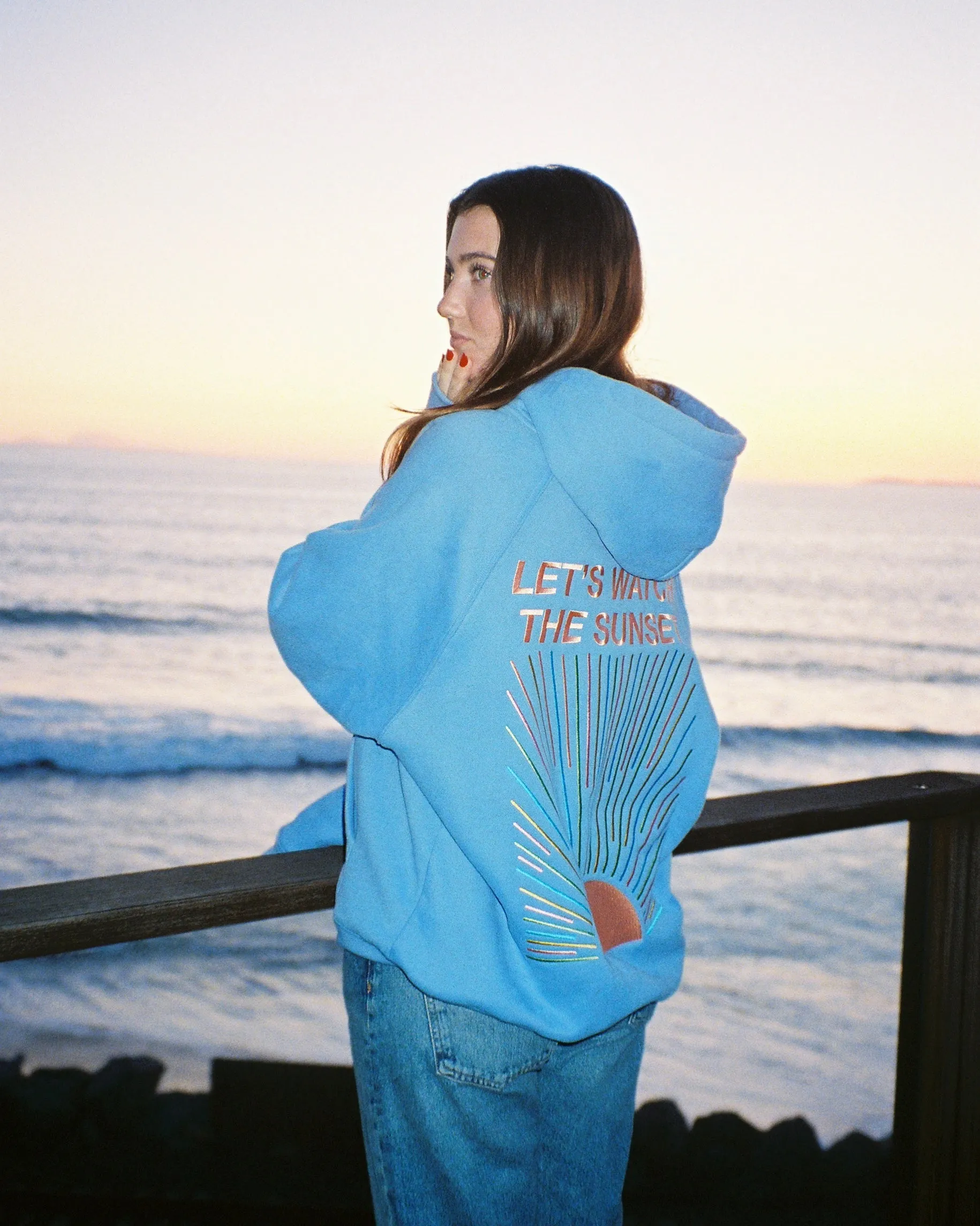 "Let's Watch the Sunset" Oversized Lux Hoodie in Blue