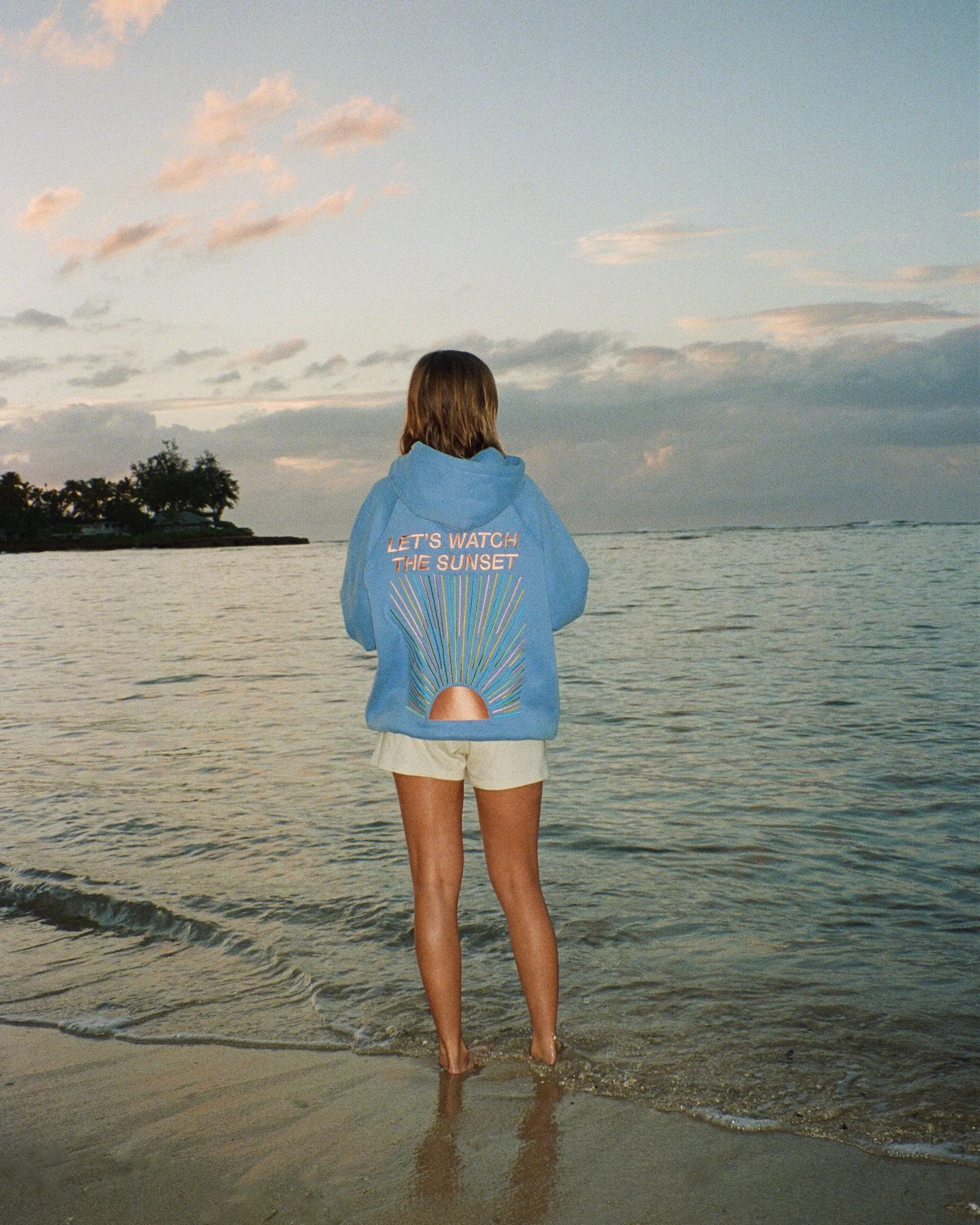 "Let's Watch the Sunset" Oversized Lux Hoodie in Blue